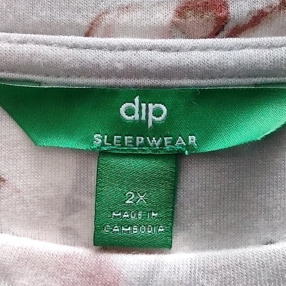 DIP Plus Size 2X Rayon/Spandex Long sleeve Light gray Floral Lily Sleepwear Top  - Picture 2 of 8